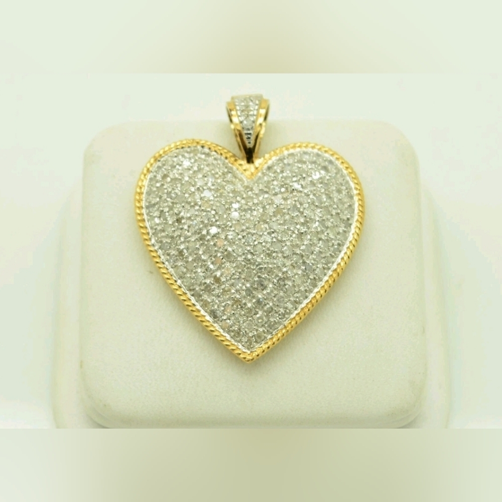14K Two-Tone Gold 1.00ct Pavé Diamond Heart Pendant Neclace